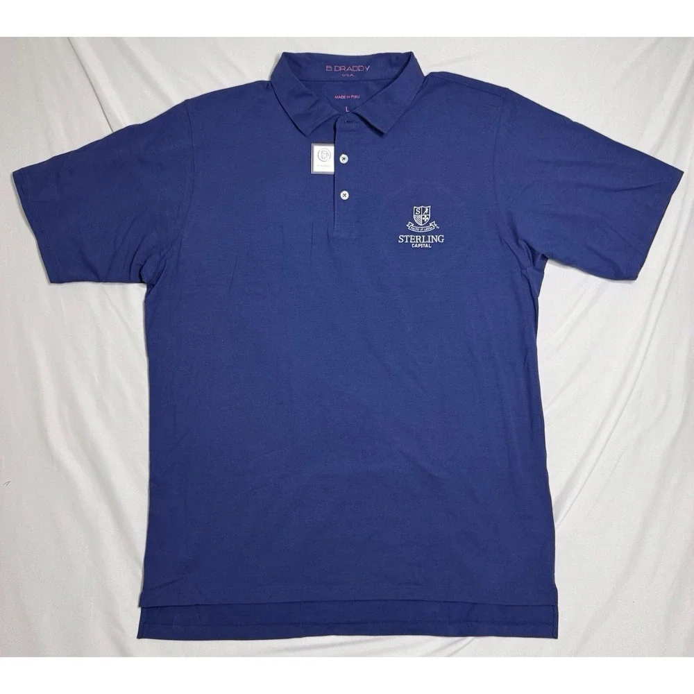 NWT B. Draddy Blue Polo Sterling Capital‎ Golf Shirt USA Mens Large